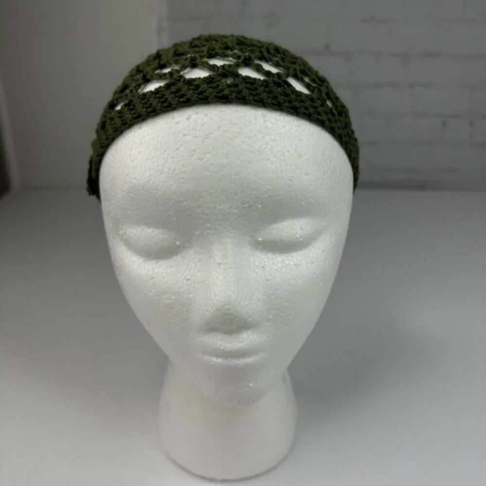 Created By Cyd Olive Green Crochet‎ Fishnet Snood Cap 100% Indian Cotton NEW